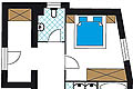 Grundriss - Appartement 1 50 m², exklusive Südbalkon 8 m² , 2 bis 4 Personen, 1 Schlafzimmer, großzügiges Bad